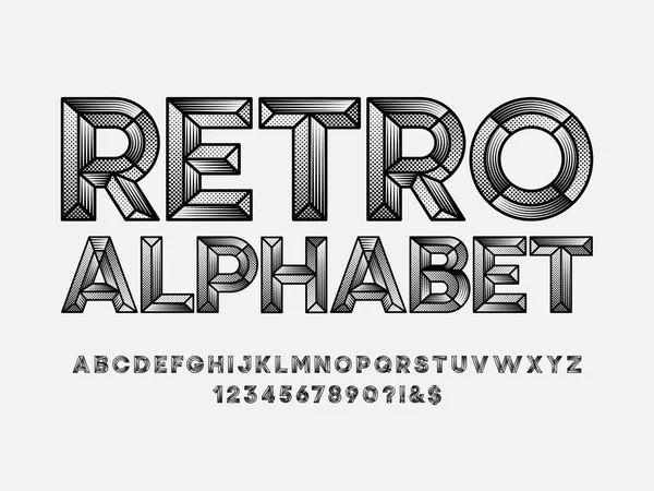 Beitel Pop Art Stijl Alfabet Ontwerp Met Hoofdletter Nummer Symbolen — Stockvector