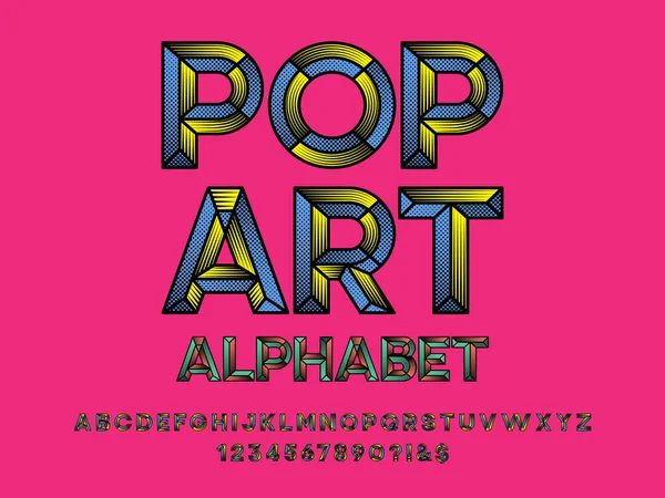 Σχεδιασμός Αλφάβητο Pop Art Chisel Κεφαλαίο Αριθμό Και Σύμβολα — Διανυσματικό Αρχείο