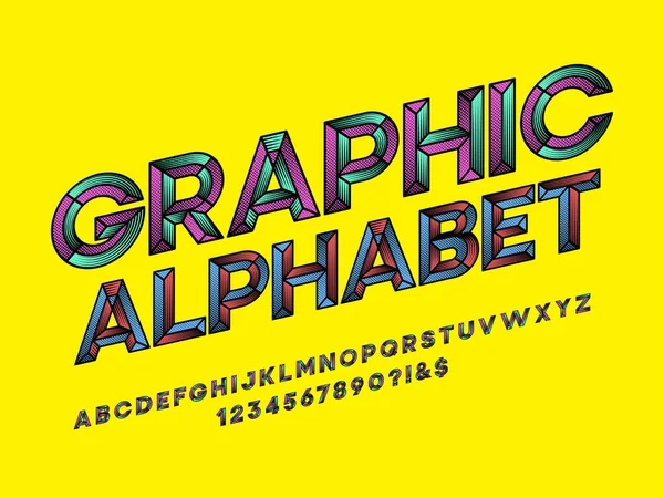 Meißel Pop Art Alphabet Design Mit Großbuchstaben Zahlen Und Symbolen — Stockvektor