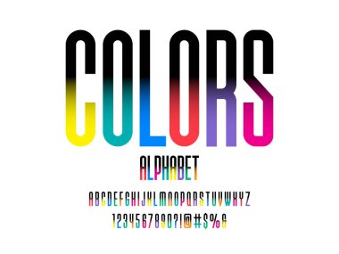 Büyük harf, sayı ve sembollerle biçimlendirilmiş yoğunlaştırılmış alfabe dizaynının vektörü