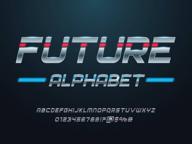 Büyük harf, sayı ve sembol ile gelecek teknoloji alfabe tasarımı