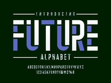 Büyük harf, sayı ve sembollerle modern stencil alfabe tasarımı