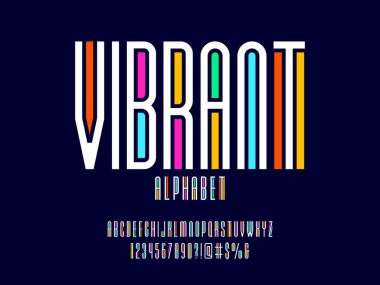 Büyük harf, sayı ve sembollerle renkli moda alfabe tasarımı