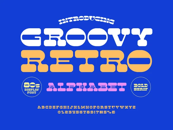 Groovy Hippie Style Alphabet Design Uppercase Numbers Symbols — Stockvektor