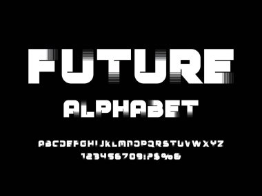 Modern alfabe tasarımının büyük harf, sayı ve sembollerinin vektörü