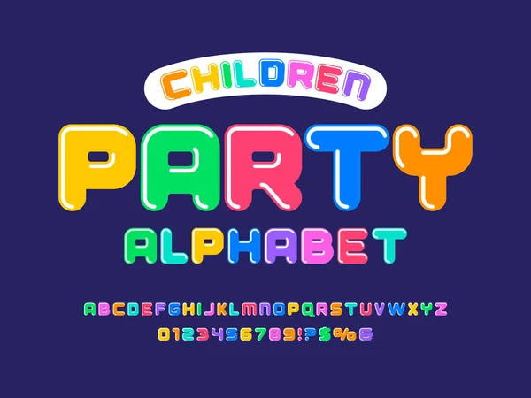 Colorful Stylized Kids Alphabet Design Uppercase Numbers Symbols — Vector de stock