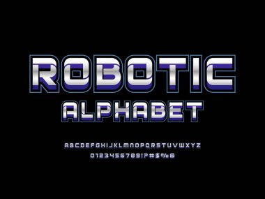 Büyük harf, sayı ve sembol ile gelecek teknoloji alfabe tasarımı