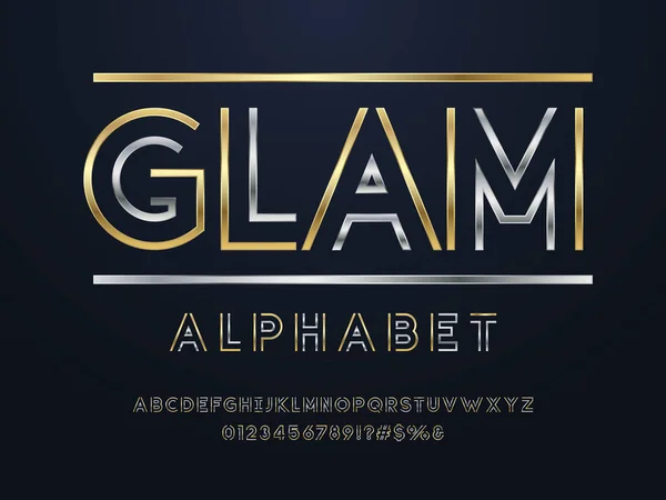 Modern Glamour Alphabet Design Uppercase Numbers Symbols — Stockvektor
