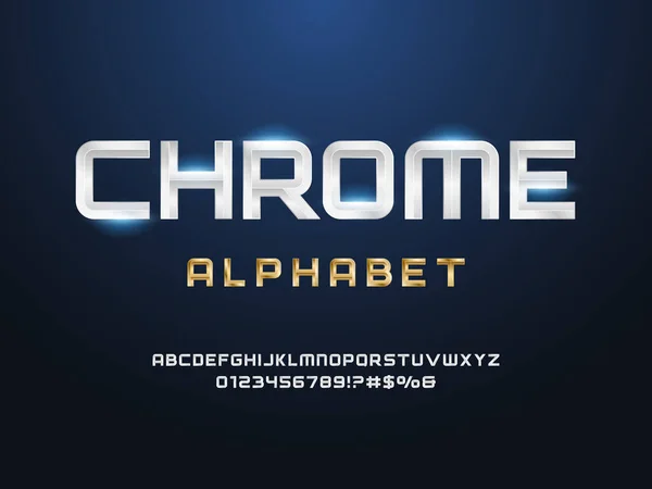Vector Modern Chrome Alphabet Design Uppercase Numbers Symbols — Stock Vector