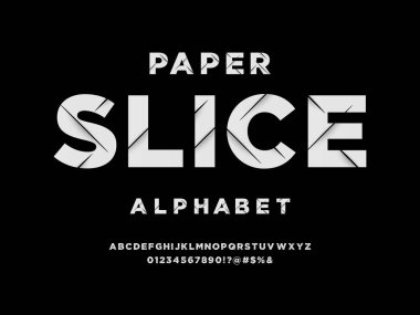 Büyük harf, sayı ve sembollerle modern dilimlenmiş alfabe tasarımının vektörü