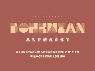 Vector of stylized abstract alphabet design with uppercase, numbers and symbols