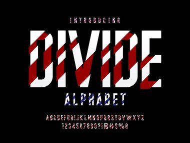 Büyük harf, sayı ve sembollerle modern dilimlenmiş alfabe tasarımının vektörü