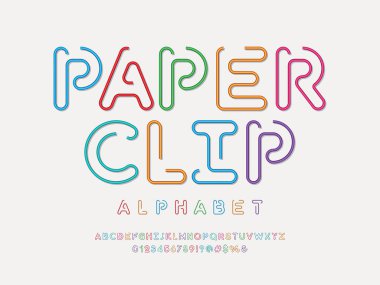 paperclip style alphabet design with uppercase, numbers and symbols