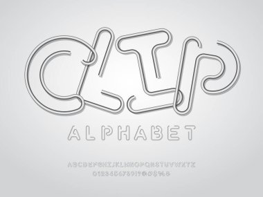 paperclip style alphabet design with uppercase, numbers and symbols