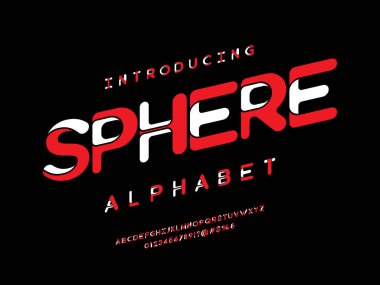 Büyük harf, sayı ve sembollerle modern stencil alfabe tasarımı