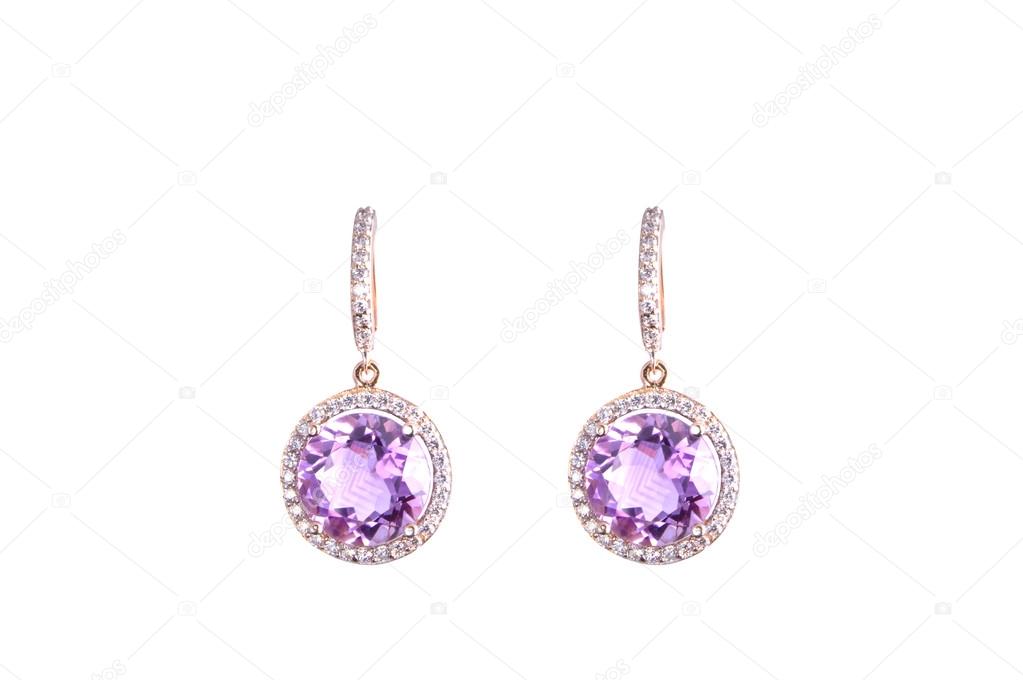 Golden earings with amethysts