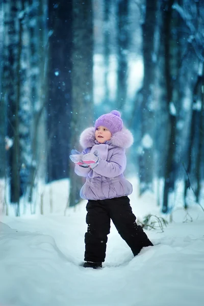 Portret van meisje in winter forest — Stockfoto