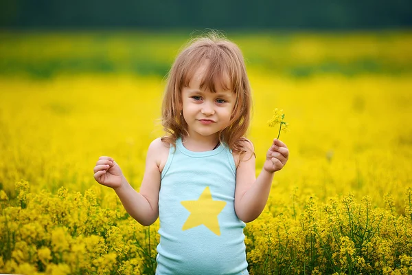 Lilla flickan på ängen — Stockfoto