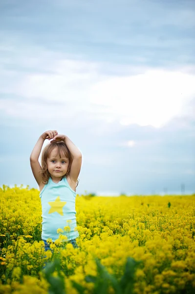 Маленькая девочка позирует на лугу — стоковое фото