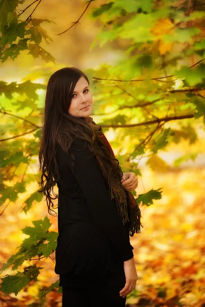 Pretty woman in autumn park — Stock Photo, Image