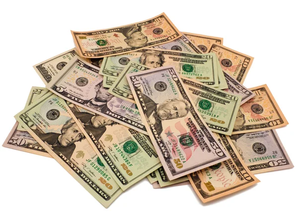 Background of dollar bills of various denominations. — Stock Photo, Image