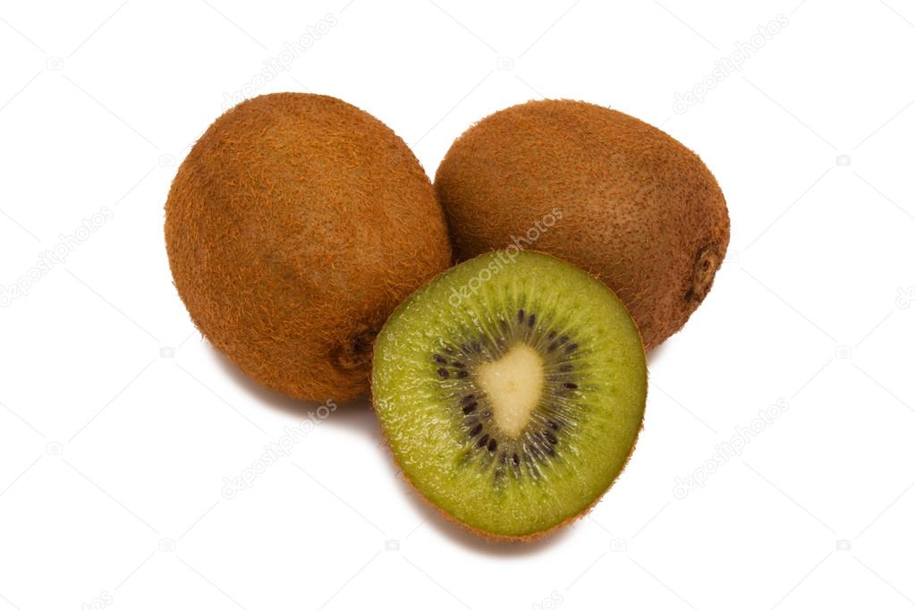 A few ripe kiwi fruit isolated on white background.