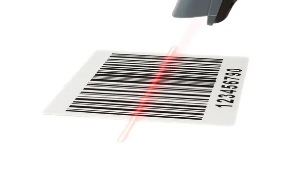 Skanner skannar streckkod med laser — Stockfoto