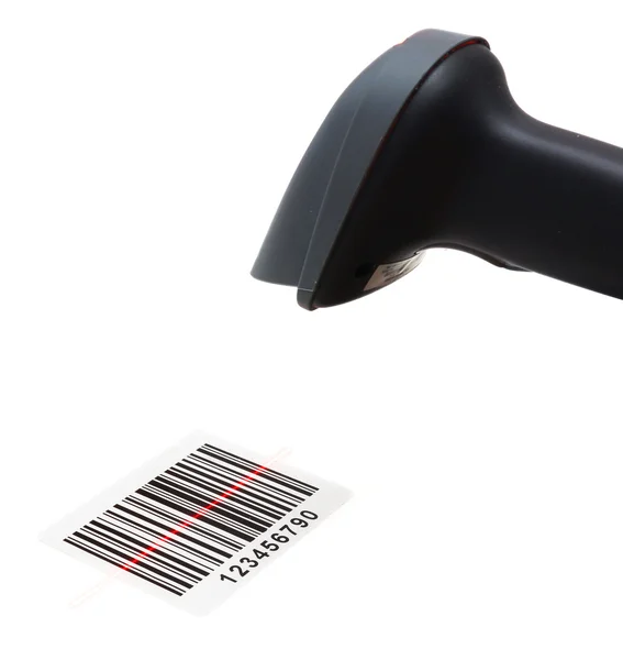 Scanner scans bar code with laser — Stock Photo, Image