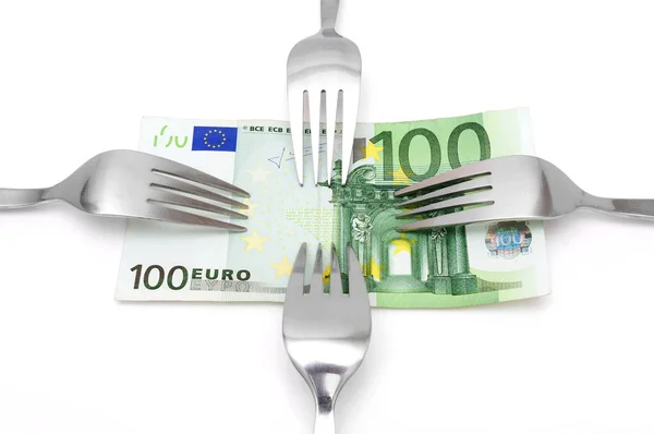 Concept of tight budget with banknote and fork — Stock Photo, Image