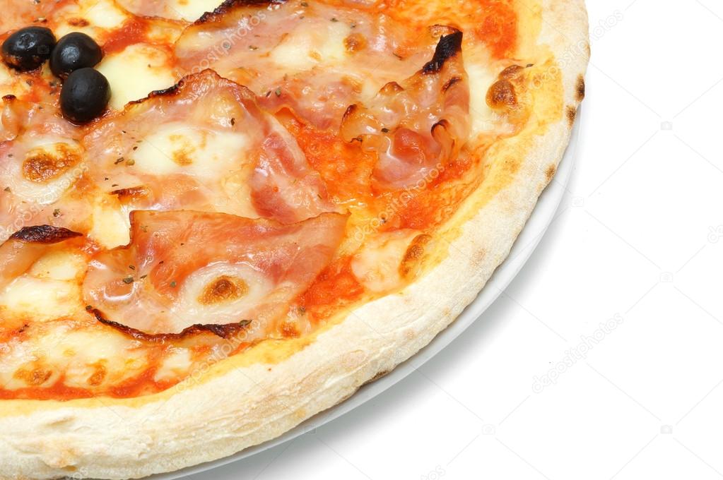 close up of big fat italian bacon pizza