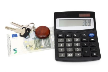Concept of cost of living with calculator,money,keys clipart