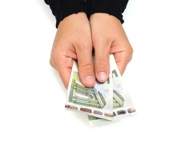 The female hand holds euro banknotes — Stock Photo, Image