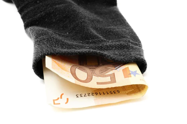 Концепция обеспечения вклада с деньгами в носке — стоковое фото