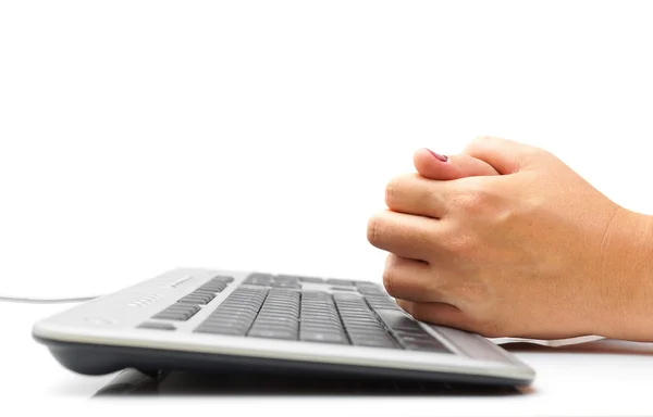 Thinking woman in office — Stock Photo, Image