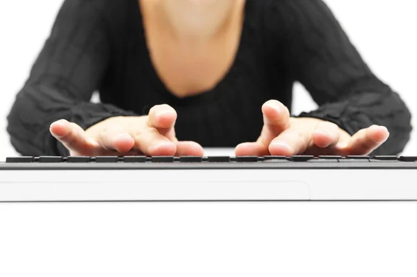 Woman is typing on keyboard, isolated — Stock Photo, Image