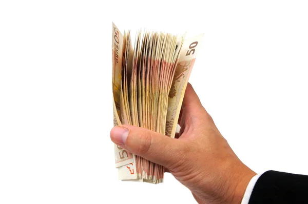 Business mans hand visar kontanter — Stockfoto