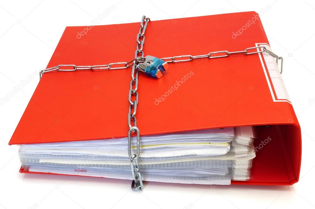 concept of protected documents with chain and file folder