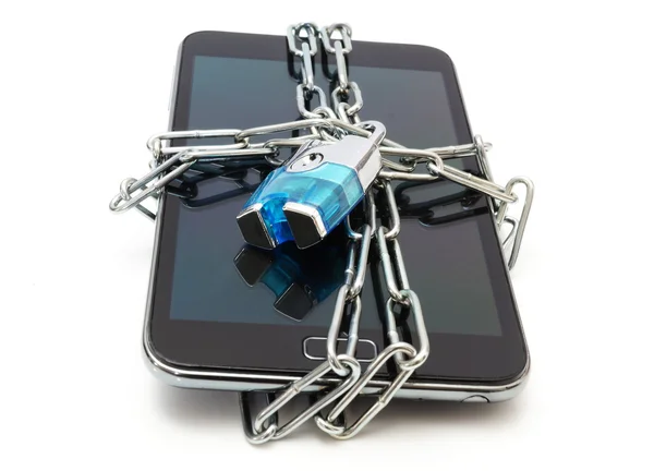 Sicurezza mobile con cellulare e blocco — Foto Stock