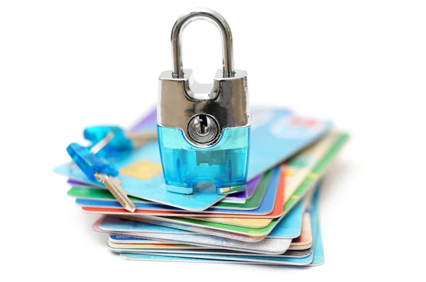 Concept of safe shopping with padlock and credit cards — Stock Photo, Image