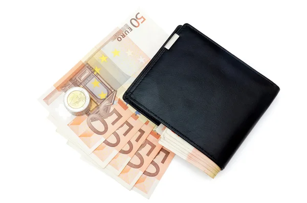 Portefeuille en 50 euro bankbiljetten — Stockfoto