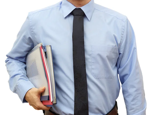 Man holding stack of folders Pile and going to work or to manage — Stock Photo, Image