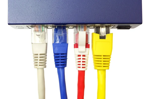Мережевий комутатор та кабелі UTP Ethernet — стокове фото