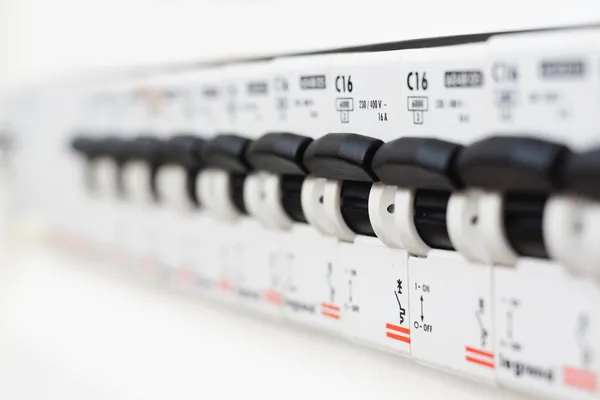 Closeup view of a box with automatic fuses — Stock Photo, Image