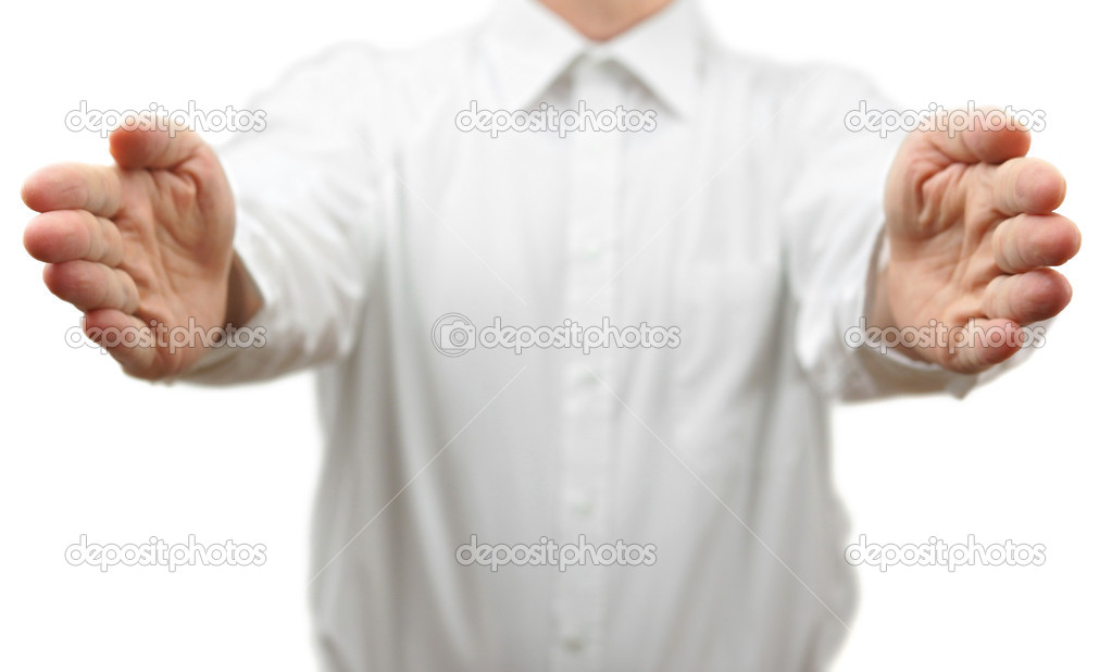 Man with an open hand ready for hugging
