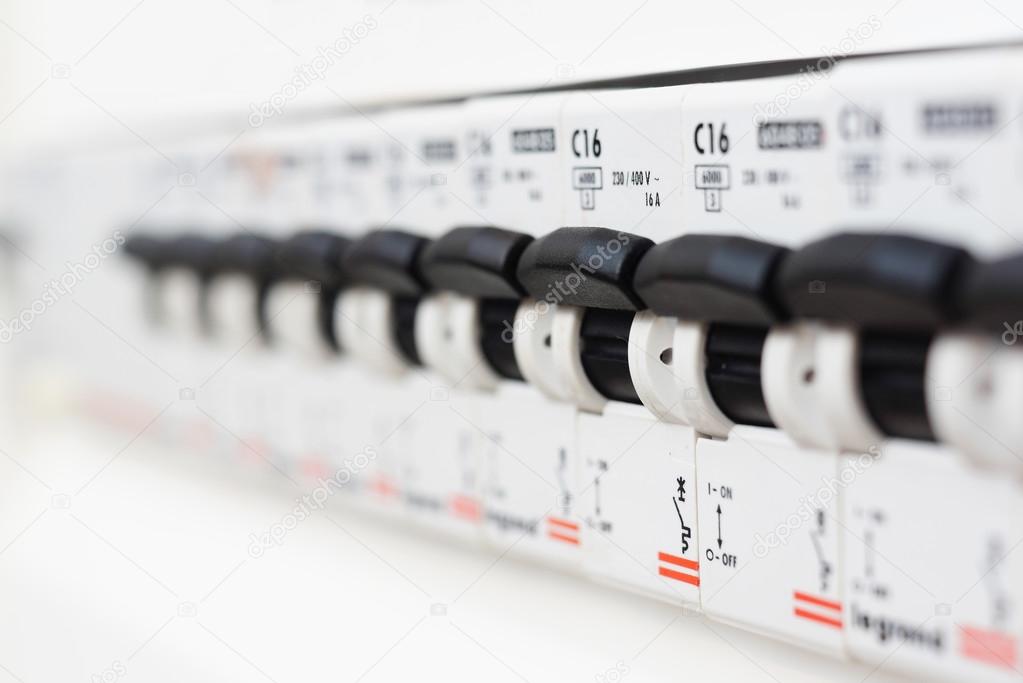 Closeup view of a box with automatic fuses