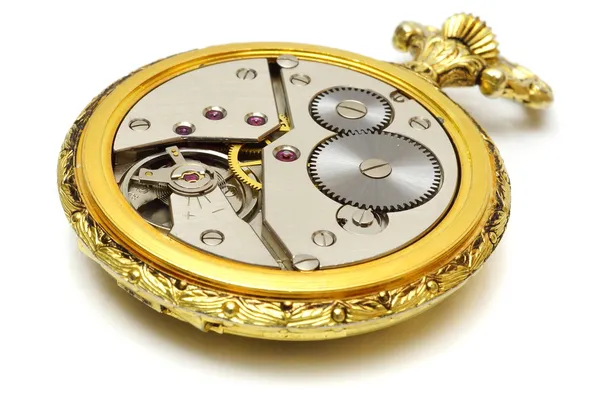 Close-up de idade vintage bolso relógio de ouro isolado — Fotografia de Stock