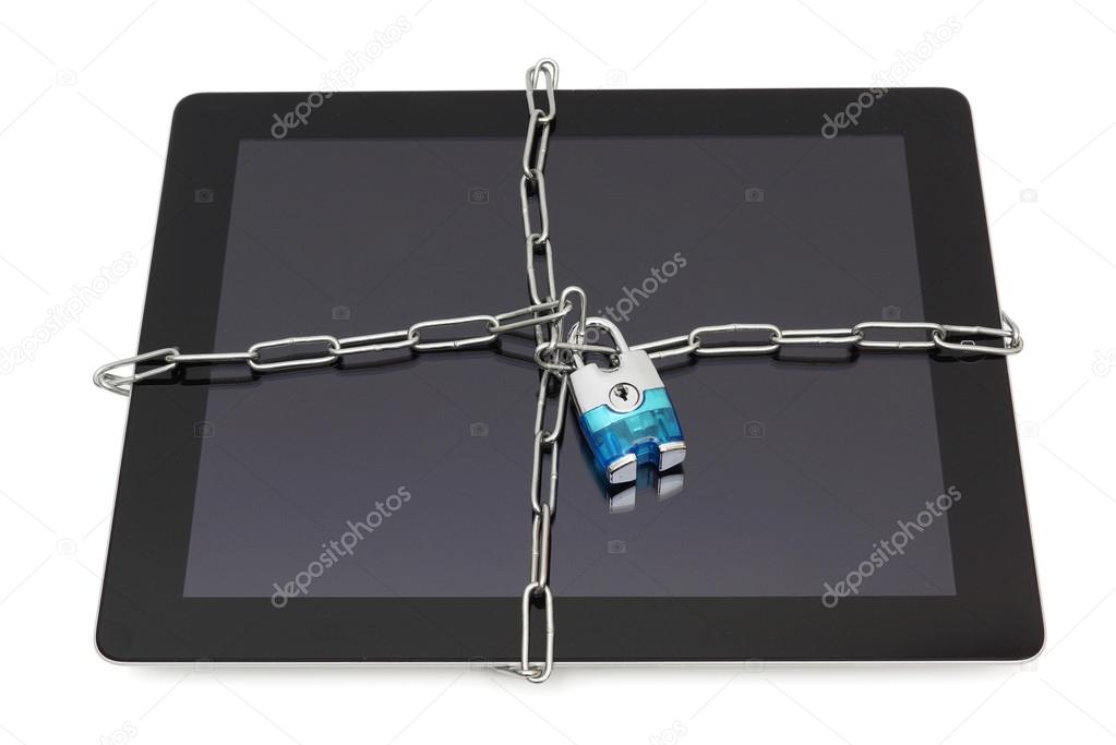 tablet  security concept with padlock and locked  tablet compute