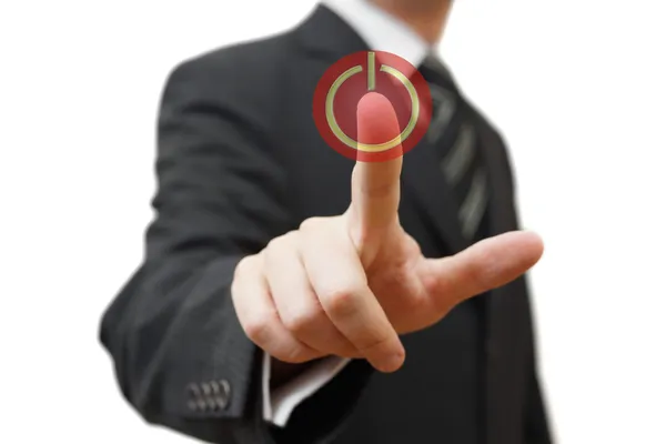 Business man hand touching on shut down button — Stock Photo, Image