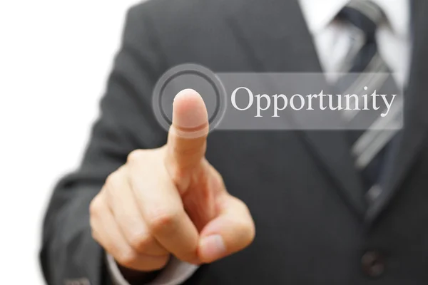 Businessman pushing  Opportunity button on virtual button — Stock Photo, Image
