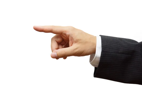 Biznes człowiek ręką wskazując lub wybierając. gotowy przykładowy tekst — Zdjęcie stockowe